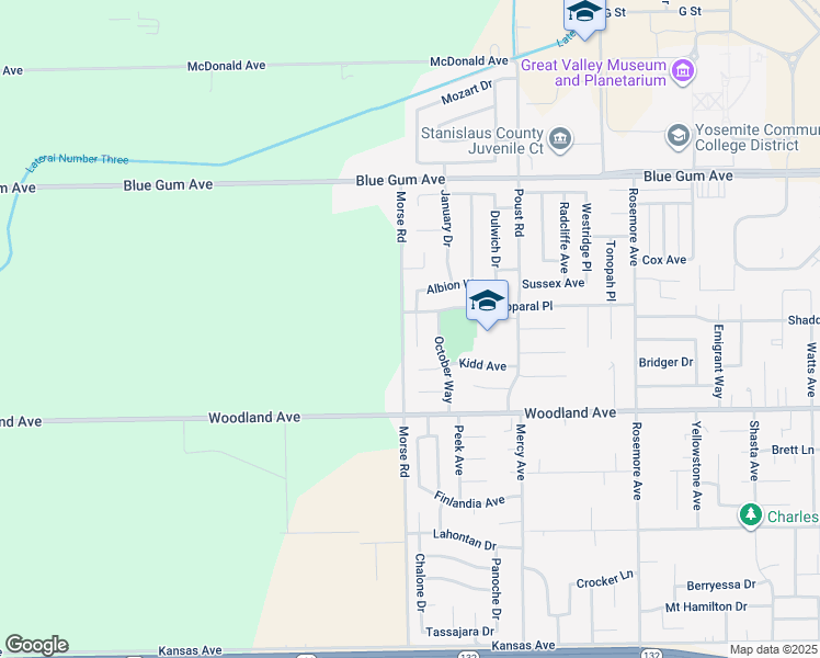 map of restaurants, bars, coffee shops, grocery stores, and more near 1421 July Court in Modesto