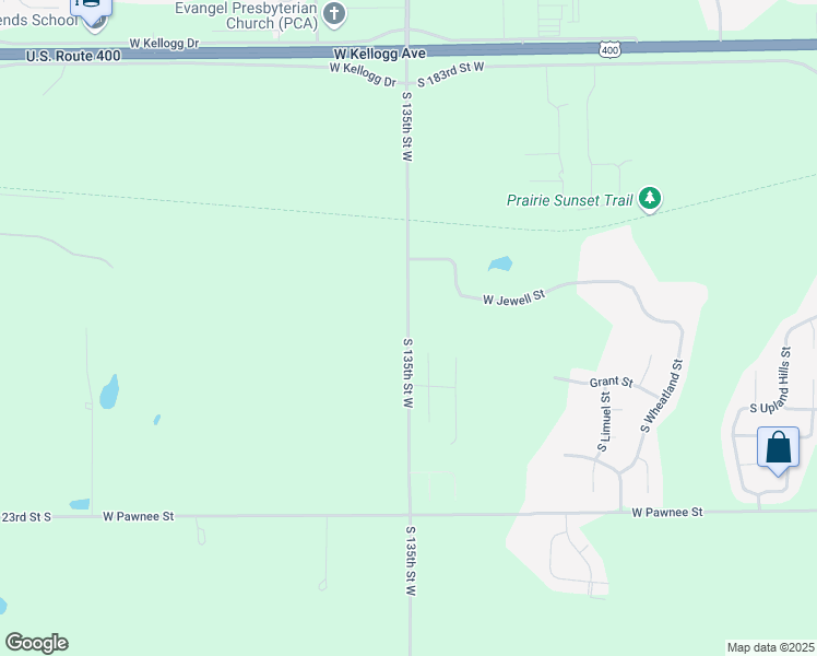map of restaurants, bars, coffee shops, grocery stores, and more near 1810 South 135th Street West in Wichita