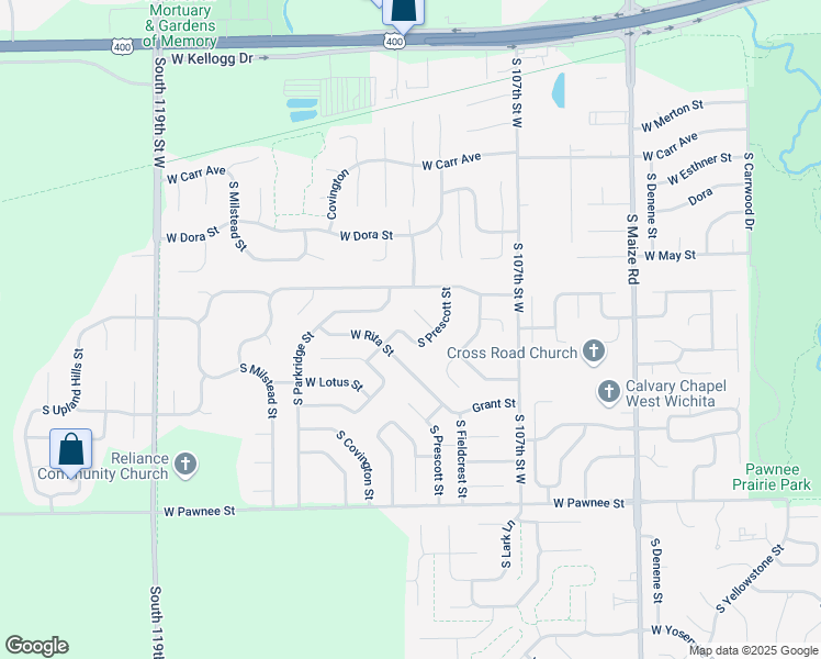 map of restaurants, bars, coffee shops, grocery stores, and more near 11206 West Lotus Street in Wichita