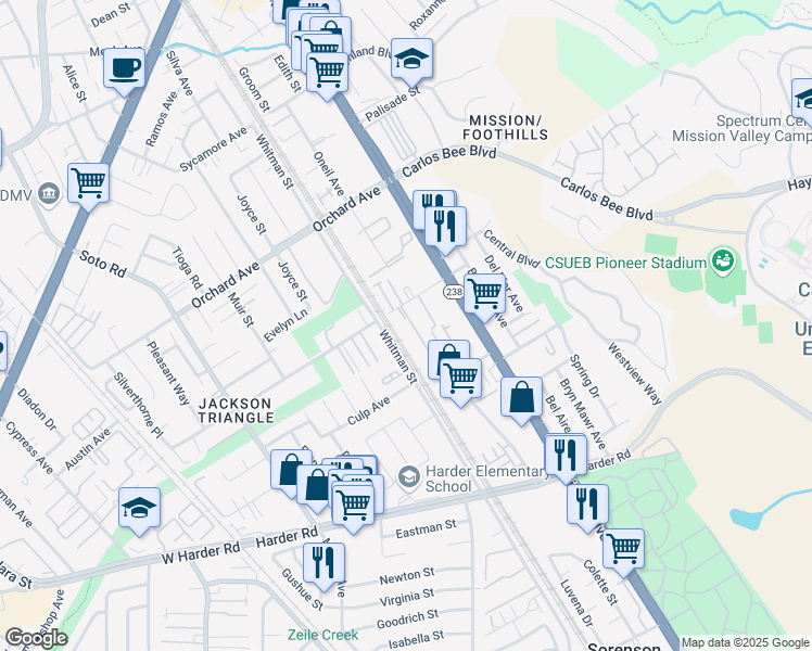 map of restaurants, bars, coffee shops, grocery stores, and more near 661 Berry Avenue in Hayward