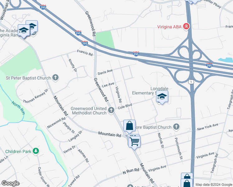 map of restaurants, bars, coffee shops, grocery stores, and more near 10140 Virginia Road in Glen Allen