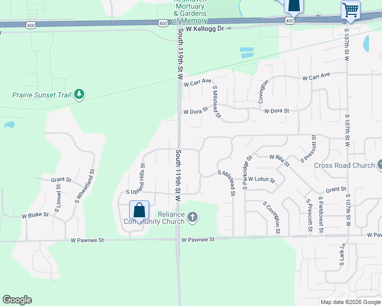map of restaurants, bars, coffee shops, grocery stores, and more near 11811 W Jewell St in Wichita