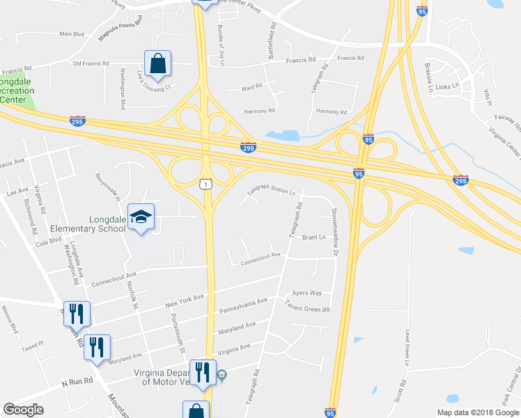 map of restaurants, bars, coffee shops, grocery stores, and more near 9300 Telegraph Wire Court in Glen Allen