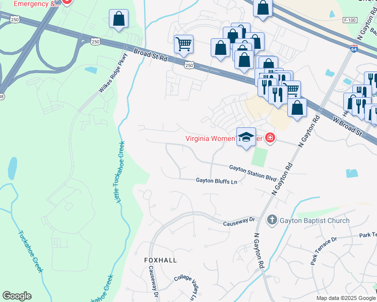 map of restaurants, bars, coffee shops, grocery stores, and more near 12433 Gayton Station Boulevard in Richmond