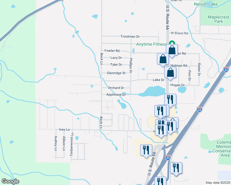 map of restaurants, bars, coffee shops, grocery stores, and more near Apple Lane in Lebanon