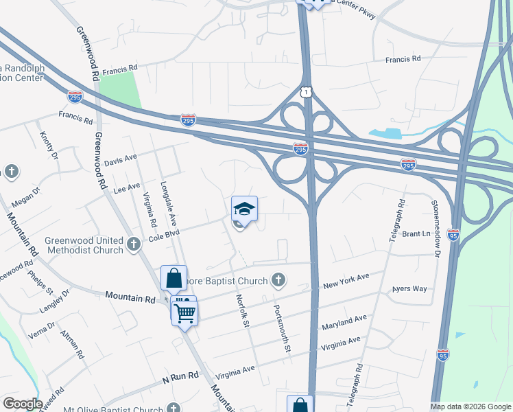 map of restaurants, bars, coffee shops, grocery stores, and more near 1413 Berrymeade Hills Court in Glen Allen