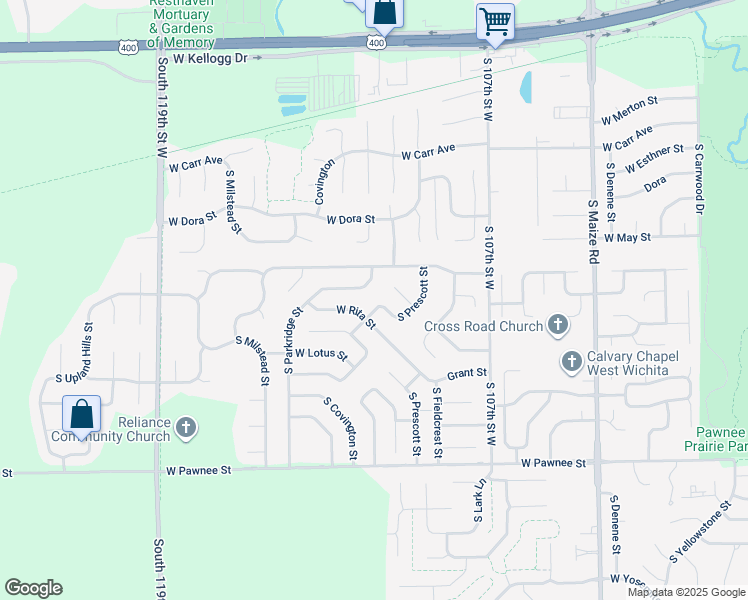 map of restaurants, bars, coffee shops, grocery stores, and more near 11206 West Lotus Street in Wichita