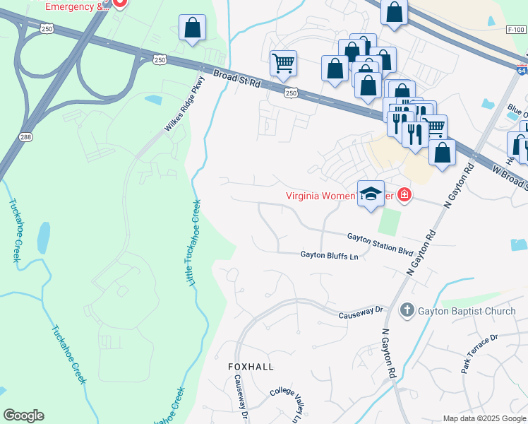 map of restaurants, bars, coffee shops, grocery stores, and more near 3436 Gayton Meadows Terrace in Richmond