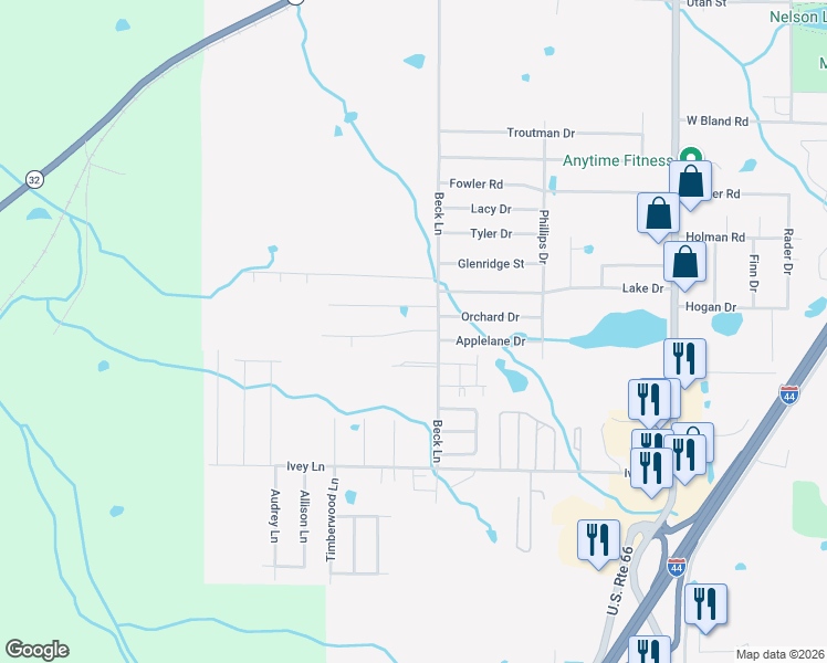 map of restaurants, bars, coffee shops, grocery stores, and more near 1309 Jessalinn Drive in Lebanon