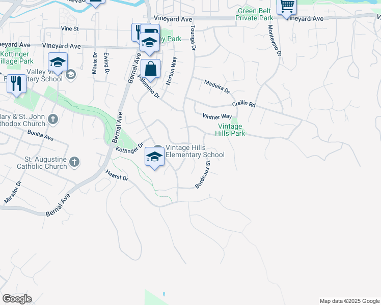 map of restaurants, bars, coffee shops, grocery stores, and more near 1111 Blanc Court in Pleasanton