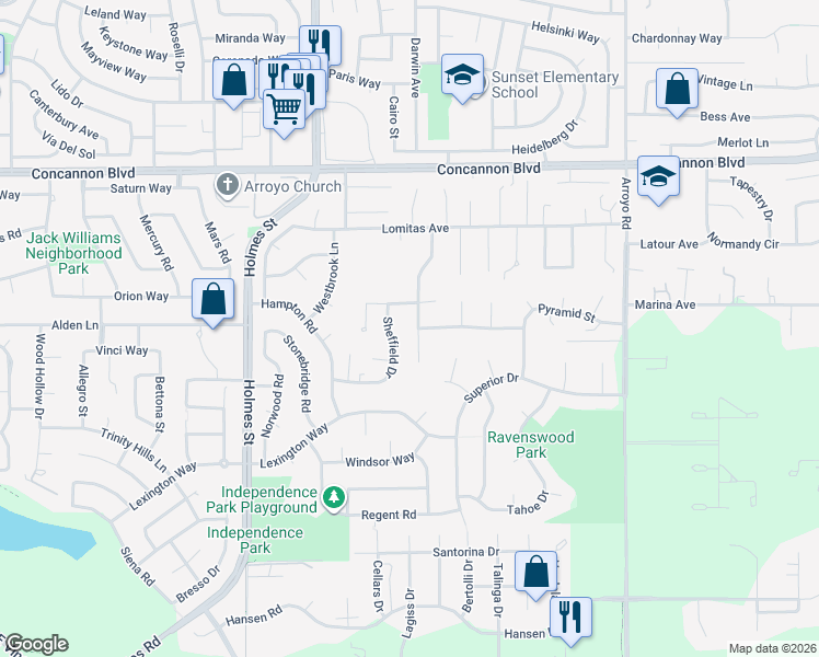 map of restaurants, bars, coffee shops, grocery stores, and more near 2367 Wedgewood Way in Livermore