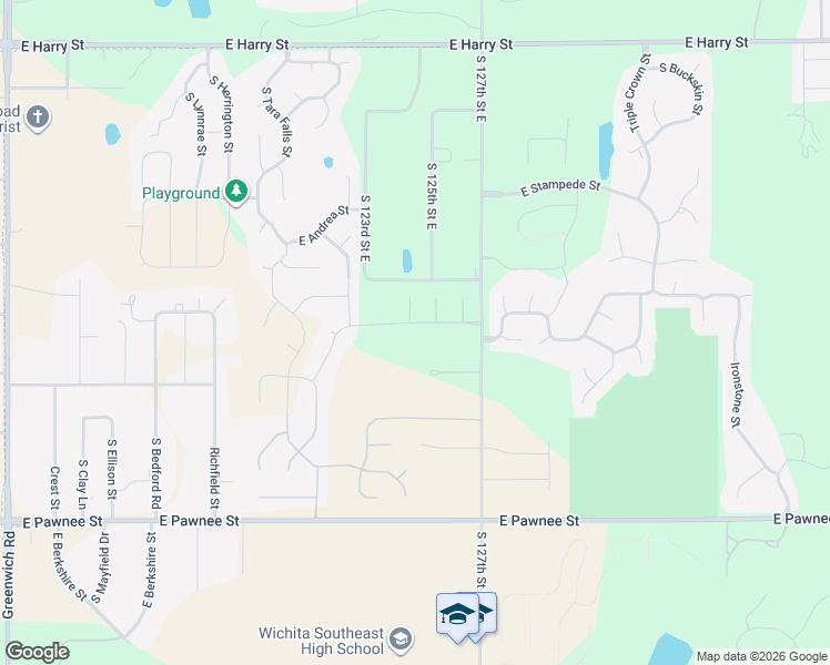 map of restaurants, bars, coffee shops, grocery stores, and more near 12613 Cherry Creek Street in Wichita