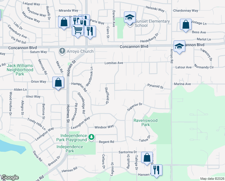 map of restaurants, bars, coffee shops, grocery stores, and more near 2367 Wedgewood Way in Livermore
