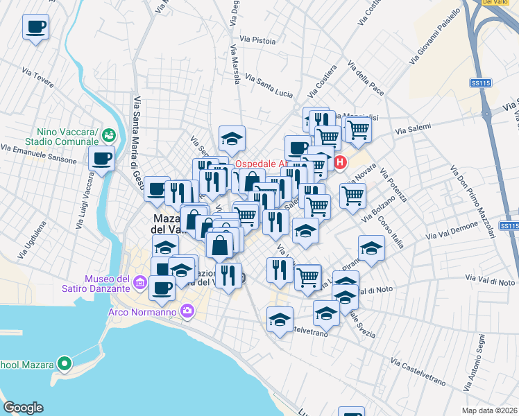map of restaurants, bars, coffee shops, grocery stores, and more near 8 Via Nicolo Urso in Mazara del Vallo