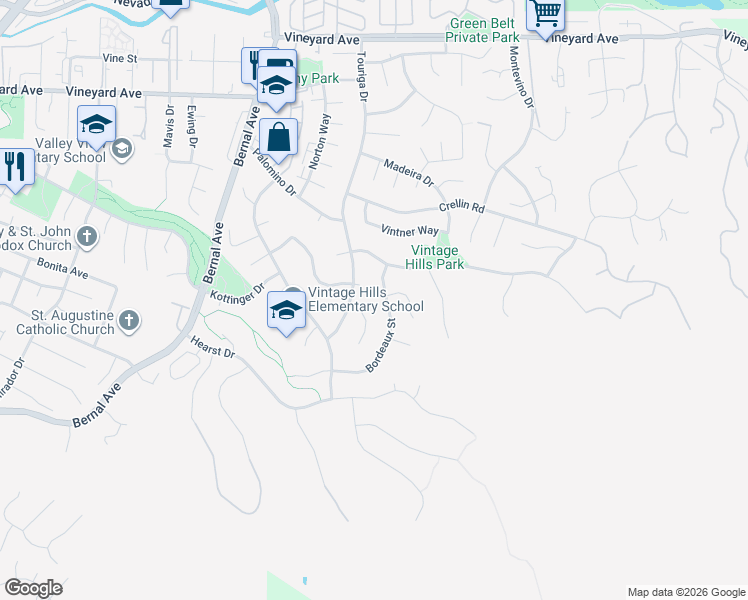 map of restaurants, bars, coffee shops, grocery stores, and more near 3484 Bordeaux Place in Pleasanton