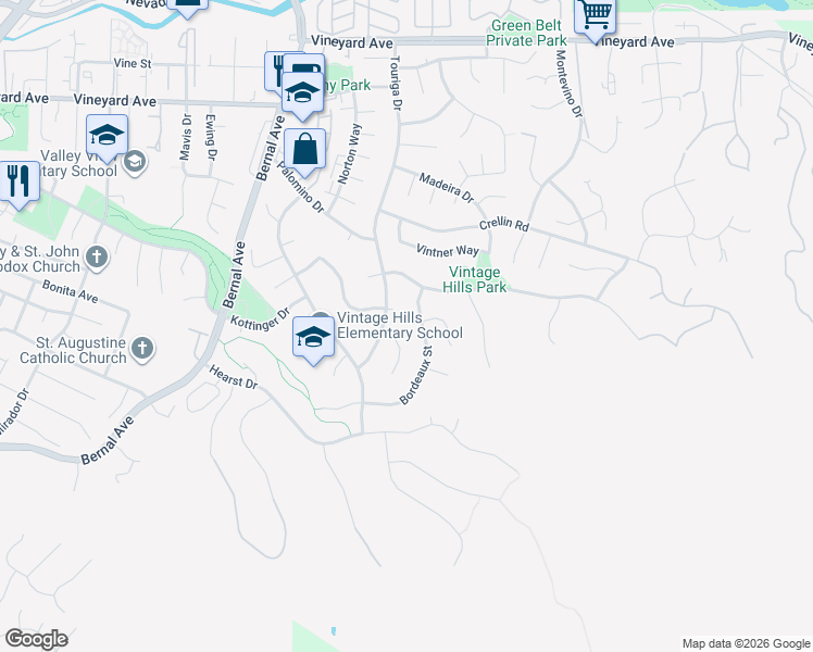 map of restaurants, bars, coffee shops, grocery stores, and more near 3484 Bordeaux Place in Pleasanton
