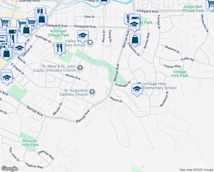 map of restaurants, bars, coffee shops, grocery stores, and more near 918 Clinton Place in Pleasanton