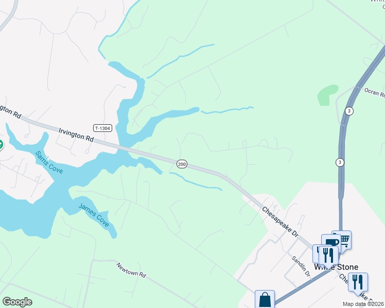 map of restaurants, bars, coffee shops, grocery stores, and more near Irvington Road in White Stone
