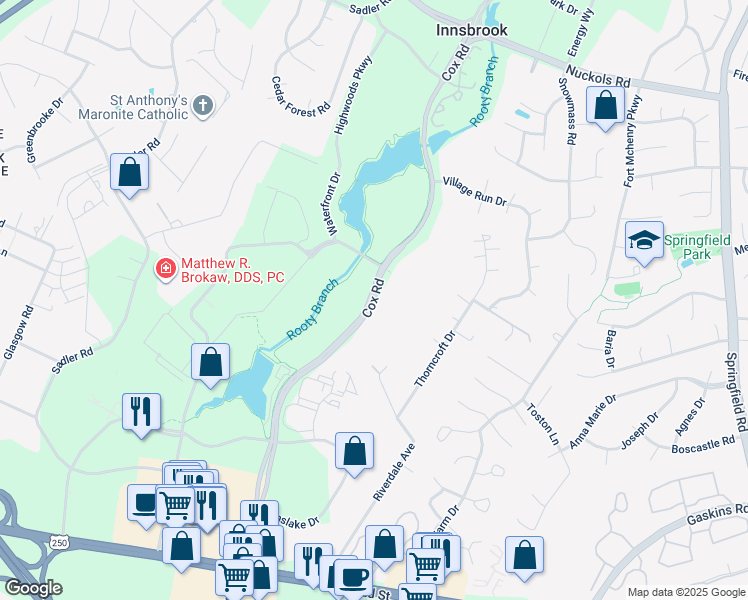 map of restaurants, bars, coffee shops, grocery stores, and more near 4311 Cox Road in Glen Allen