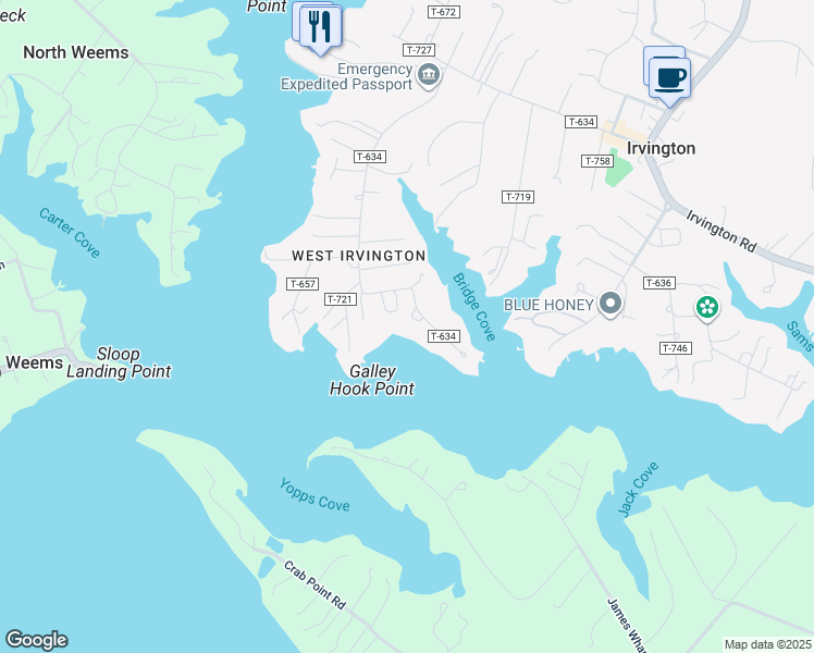 map of restaurants, bars, coffee shops, grocery stores, and more near 1172 King Carter Drive in Irvington