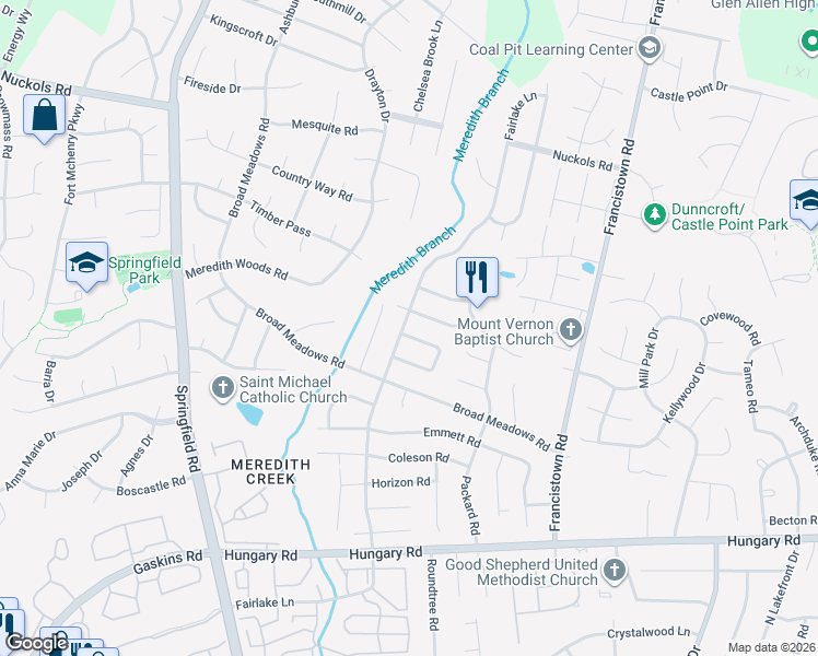 map of restaurants, bars, coffee shops, grocery stores, and more near 4937 Daffodil Circle in Glen Allen