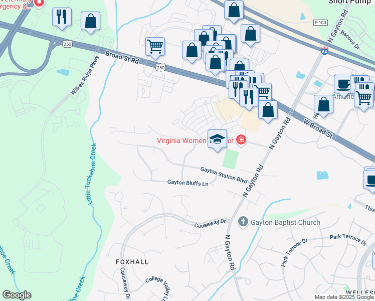 map of restaurants, bars, coffee shops, grocery stores, and more near 3421 Vinery Avenue in Short Pump