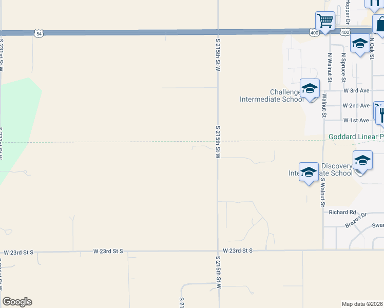 map of restaurants, bars, coffee shops, grocery stores, and more near 2011 South 215th Street West in Goddard