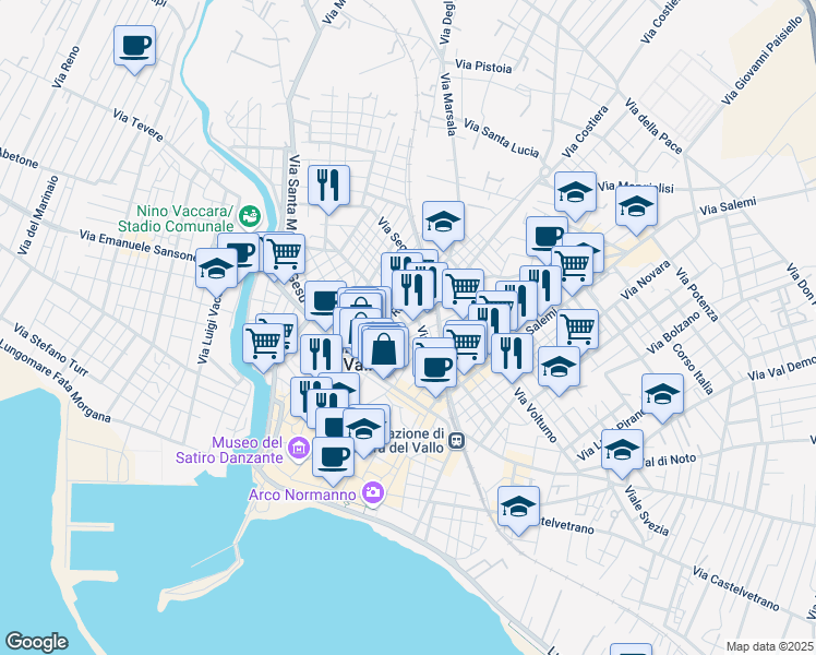 map of restaurants, bars, coffee shops, grocery stores, and more near 90 Via Madonna del Paradiso in Mazara del Vallo