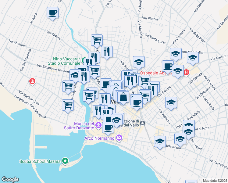 map of restaurants, bars, coffee shops, grocery stores, and more near 4-6 Via Roma in Mazara del Vallo
