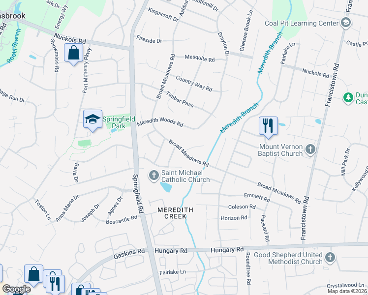 map of restaurants, bars, coffee shops, grocery stores, and more near 9500 Broad Meadows Road in Glen Allen