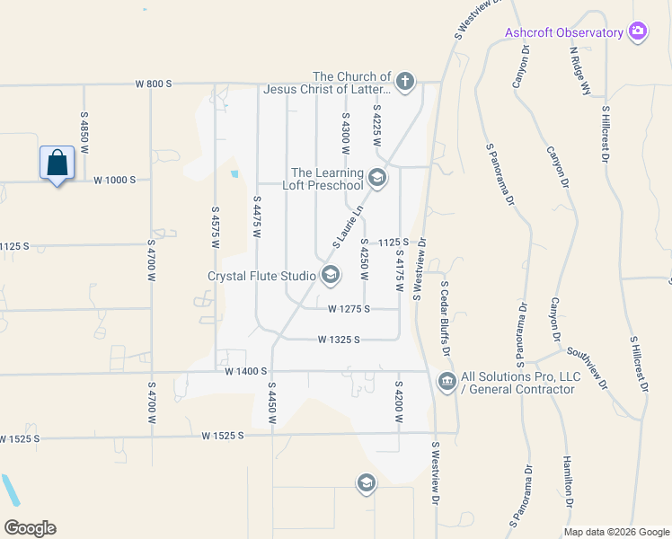 map of restaurants, bars, coffee shops, grocery stores, and more near 1189 South Laurie Lane in Cedar City