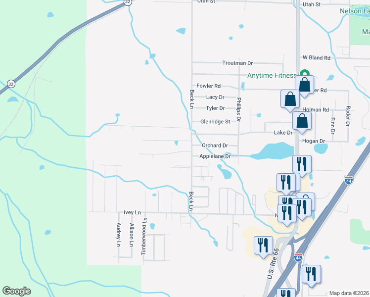 map of restaurants, bars, coffee shops, grocery stores, and more near 1309 Jessalinn Drive in Lebanon