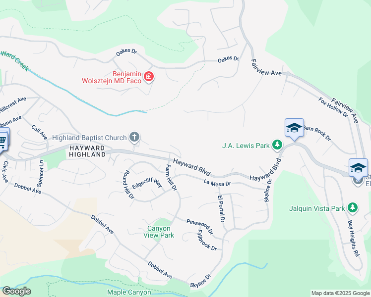 map of restaurants, bars, coffee shops, grocery stores, and more near in Hayward