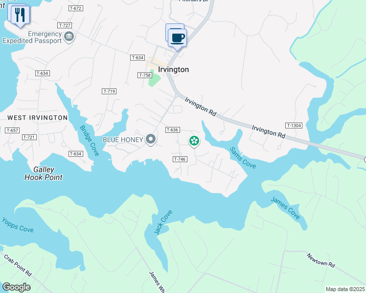 map of restaurants, bars, coffee shops, grocery stores, and more near 19 Cedardale Lane in Irvington