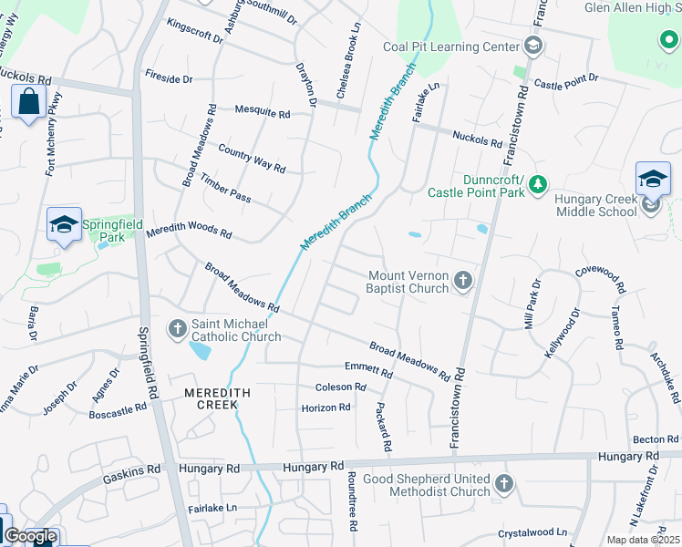 map of restaurants, bars, coffee shops, grocery stores, and more near 9319 Classic Road in Glen Allen