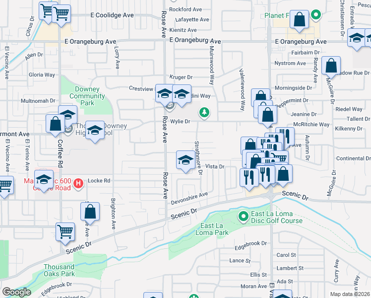 map of restaurants, bars, coffee shops, grocery stores, and more near 840 Rosmarino Way in Modesto