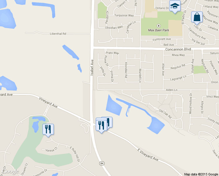 map of restaurants, bars, coffee shops, grocery stores, and more near 126 Alden Lane in Livermore