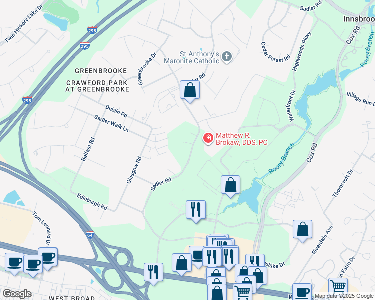 map of restaurants, bars, coffee shops, grocery stores, and more near 4390 Sadler Road in Glen Allen