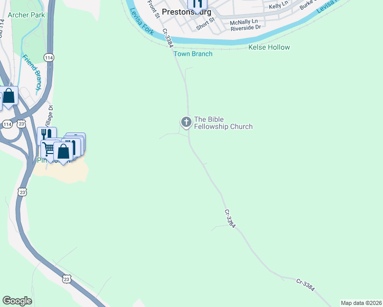 map of restaurants, bars, coffee shops, grocery stores, and more near 1274 Cr-3384 in Prestonsburg