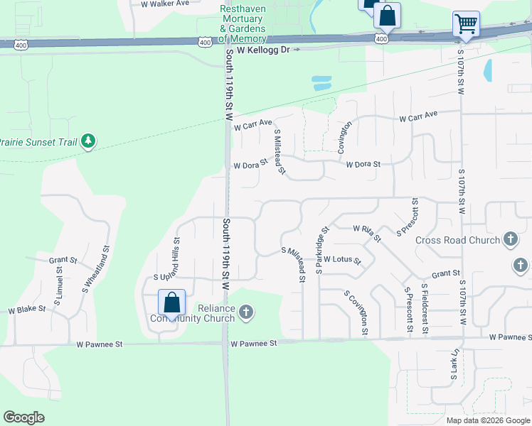 map of restaurants, bars, coffee shops, grocery stores, and more near 11811 W Jewell St in Wichita