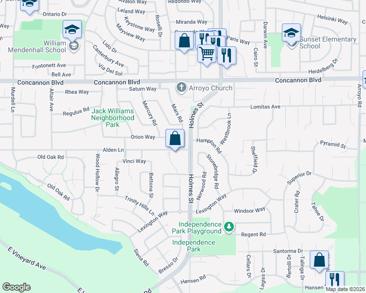 map of restaurants, bars, coffee shops, grocery stores, and more near 938 Alden Lane in Livermore