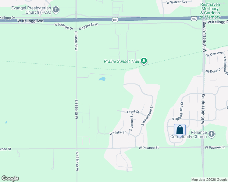 map of restaurants, bars, coffee shops, grocery stores, and more near 12906 Grant Street in Wichita