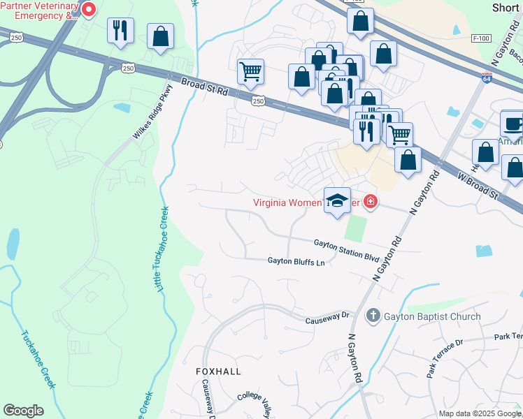 map of restaurants, bars, coffee shops, grocery stores, and more near 12432 Gayton Station Boulevard in Richmond