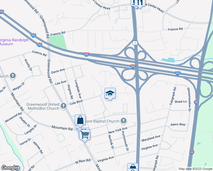 map of restaurants, bars, coffee shops, grocery stores, and more near 1336 Berrymeade Avenue in Glen Allen