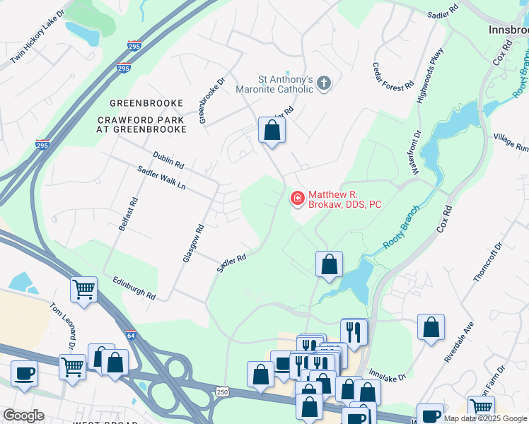 map of restaurants, bars, coffee shops, grocery stores, and more near 4390 Sadler Road in Glen Allen