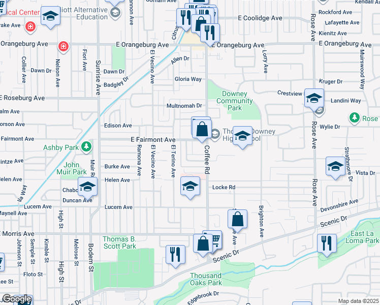 map of restaurants, bars, coffee shops, grocery stores, and more near 1247 Chadwick Court in Modesto