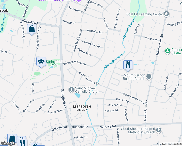 map of restaurants, bars, coffee shops, grocery stores, and more near 9500 Broad Meadows Road in Glen Allen