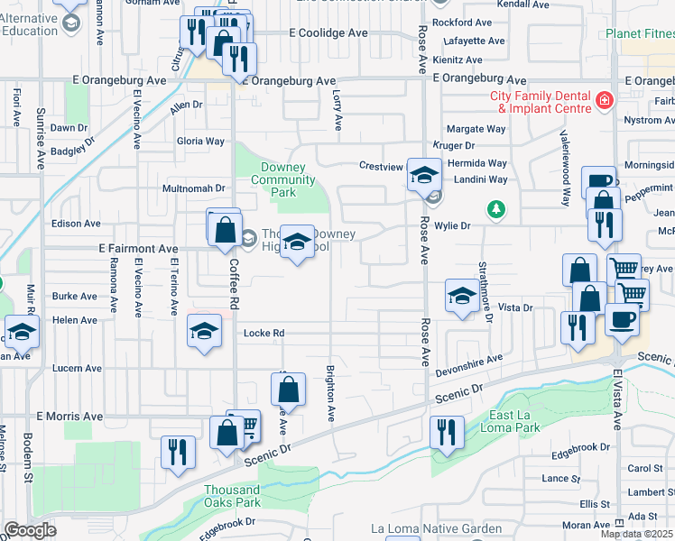 map of restaurants, bars, coffee shops, grocery stores, and more near 1000 Brighton Avenue in Modesto