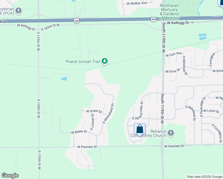 map of restaurants, bars, coffee shops, grocery stores, and more near 2299 South Wheatland Street in Wichita