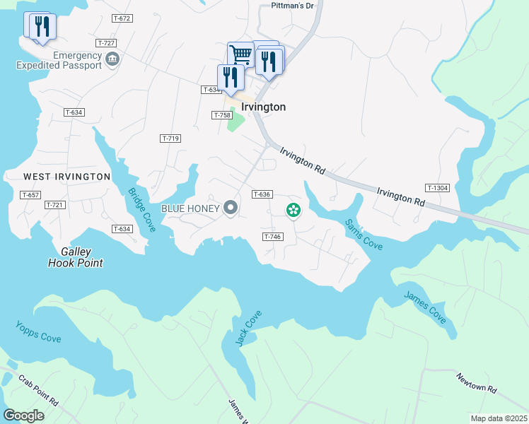 map of restaurants, bars, coffee shops, grocery stores, and more near 138 The Lane in Irvington